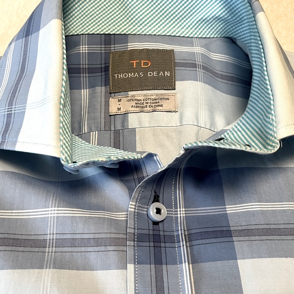Thomas Dean Blue Plaid Men's Shirt